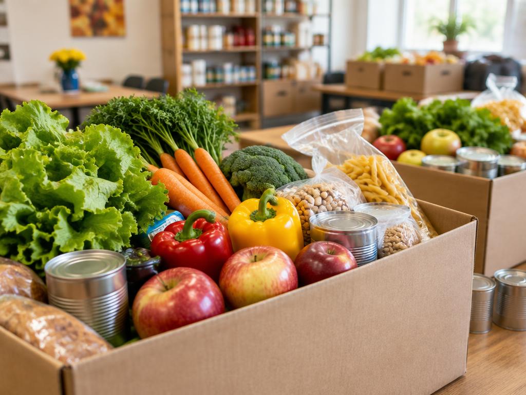 Illustrative boxes of fresh pantry groceries