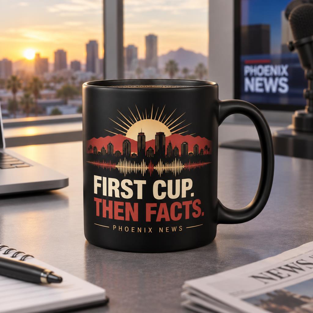 Black First Cup Then Facts Phoenix News coffee mug design preview